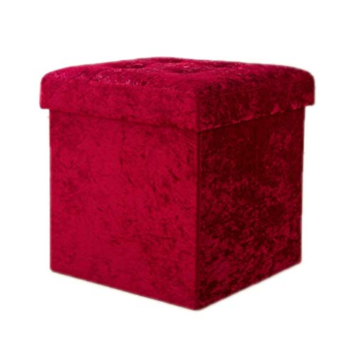 Aufbewahrungshocker, zusammenklappbarer Sitzwürfel, Pannesamt, Ottomane, Stühle, Box, Fußhocker (Farbe: Rot) von WWTSMYXGS
