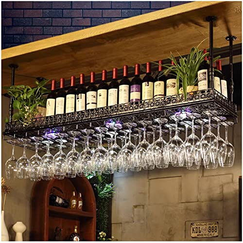 Deckenhängendes Weinregal mit Neonlichtern, Weinglashalter, Weinflaschenhalter aus Metall, Dekoration, Weinglasregal, Vintage-Display, Weinaufbewahrungshalter für Bars, Cafés, Restaurants, K von WWTSMYXGS