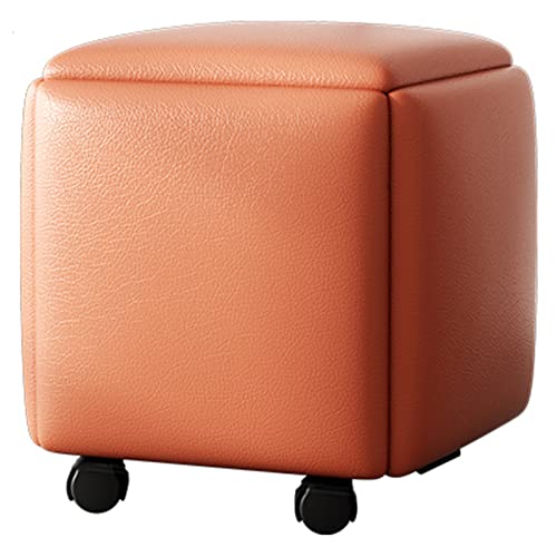 WXHLH Quadratischer Aufbewahrungshocker, 5-in-1-Magic-Cube-Kombinationsstuhl mit PU-Ledersitz und drehbaren Rädern, moderner Sofahocker für zu Hause, Orange (Größe: 35 x 35 x 35 cm) wwyy von WXHLH