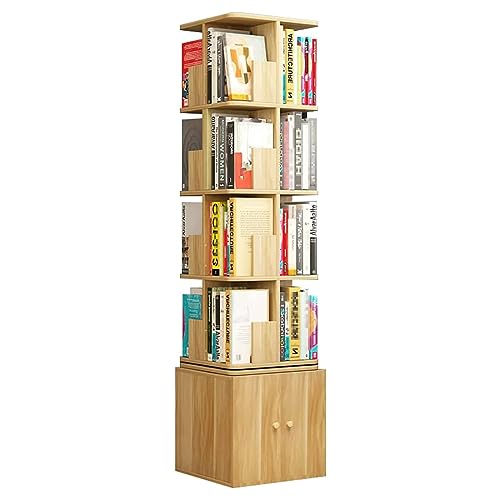 Bücherregal mit 4 Etagen, um 360° drehbar, offene Bücherregale mit Türschließfach, Bücherregal für Zuhause/Büro von WXQWQX