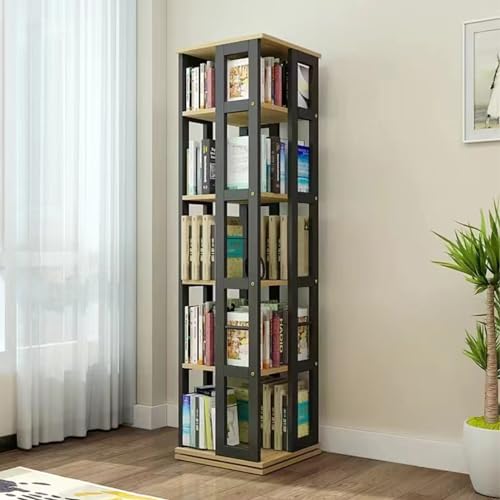 Drehbares Bücherregal, mehrschichtiges drehbares Bücherregal, um 360° drehbares Bücherregal aus Holz, für Heimbüro, Wohnzimmer, Schlafzimmer von WXQWQX