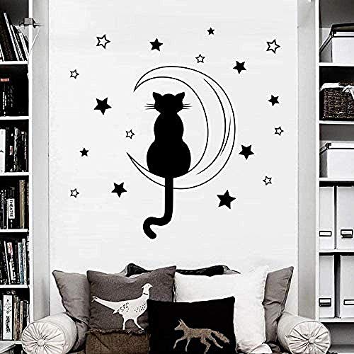 Wandaufkleber Katze Sating On The Moon Romantische Wandtattoo Vinyl Wandaufkleber Für Kinderzimmer Home Decoration Art Murals 56X56Cm von WYFCL