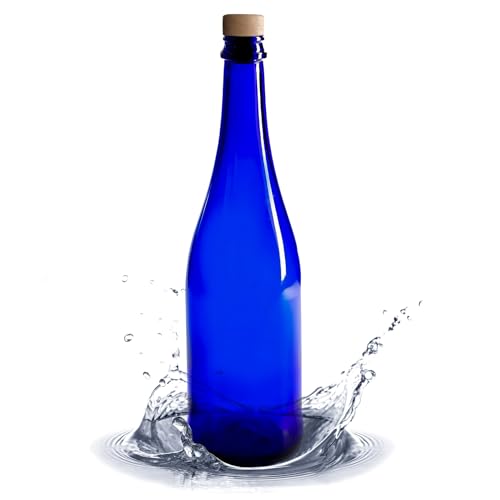 WYSKONT Blau Glasflasche - Glasflaschen zum befüllen - Deko Flasche -750 ml - Wasserflasche Glas - Weinflasche - Likörflaschen - Saftflaschen - Flasche mit Korken - Glas Wasserflasche 1 Stück von WYSKONT
