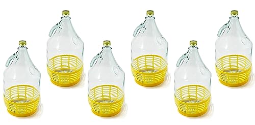 WYSKONT Enghals Ballonflasche Flasche mit festem Schraubverschluss und Korb für die Weinherstellung, Getränkeaufbewahrung, Servieren aus transparentem Glas, 6 Stück x 5 l von WYSKONT