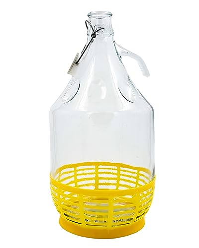 WYSKONT Enghals Ballonflasche Weinflasche mit Bügelverschluss und Korb zur Aufbewahrung von Gärungsgetränken aus transparentem Glas, luftdicht, 1 Stück x 5 l von WYSKONT