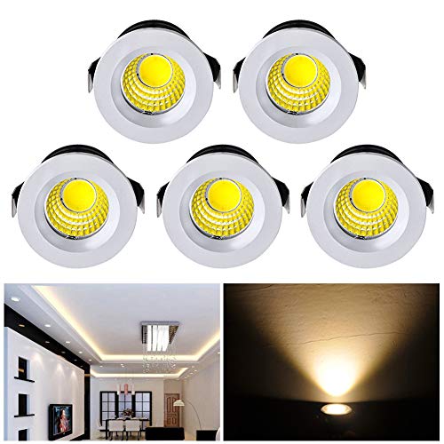 Audor LED Einbaustrahler Mini Klein Set 5er, 3W LED Deckenstrahler COB Deckenspots Einbauleuchte Aluminium Spots LED Set Warmweiß für Weinschrank/Schrank/Küche/Wohnzimmer-Weiß von Audor