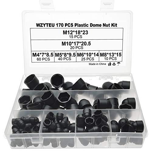WZYTEU 170 Stück Schraubenabdeckung Schwarz, Dome Schraubenkappen für Zier und Schutzmutter, mit Pinzette und Aufbewahrungsbox, M4 M5 M6 M8 M10 M12 von WZYTEU