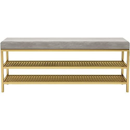 Schuhregal, Schuhbank mit 2 Gitterablagen, Sitzbank, Garderobenbank, für Flur Wohnzimmer, für Eingangsbereich, Diele, Schlafzimmer, Sitzfläche bis 300 kg Belastung Golden, 120x32x46 von WaTsKY