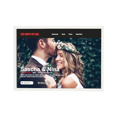 Wackadoo® Personalisiertes Netflix Bild - Wandbild mit Foto und persönlichem Text - auf hochwertigem Papier -Holz Bilderrahmen und Glasscheibe von Wackadoo