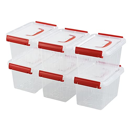 Waikhomes 6er-Pack Aufbewahrungsbehälter, Durchsichtige Aufbewahrungsboxen aus Kunststoff mit Deckel (roter Griff) von Waikhomes