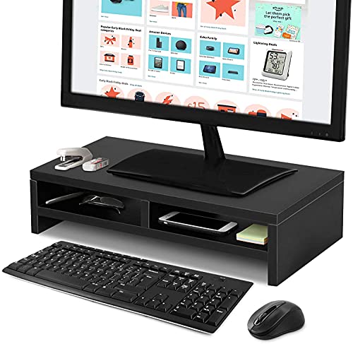Wakects Schreibtischständer für Monitor, Holz, 2 Ebenen, Ständer aus Holz, für Monitore, Laptop, PC, mit Organizer, Schwarz, 50 x 20 x 11,7 cm von Wakects