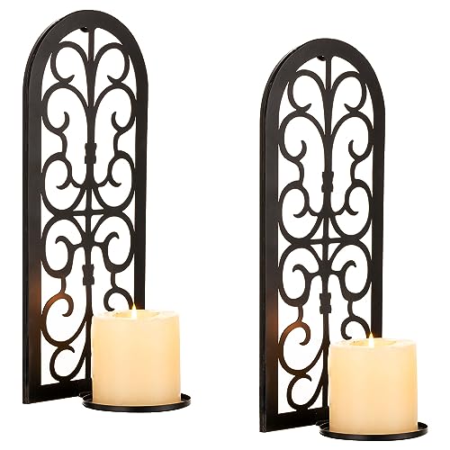 Metall Wandkerzenhalter Modern Wanddeko Schwarz - Walasis 2er Set Kerzenhalter Wand für Wohnzimmer Badezimmerwände Elegante Wand Deco Hängend Kerzenleuchter (Gelocktes Schwarz) von Walasis