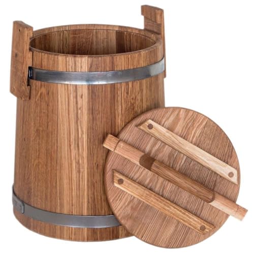 Waldmeister - Holzkübel aus Eiche mit Deckel 3L - Gärtopf aus Holz - perfekt zum einlegen von Gemüse oder zur Dekoration von Waldmeister
