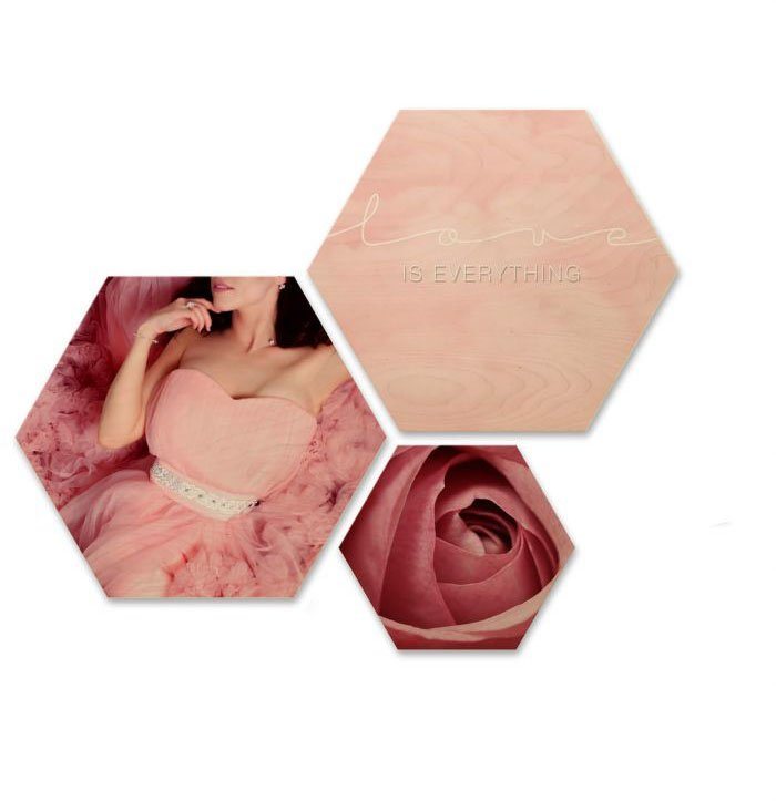 Wall-Art Mehrteilige Bilder Hexagon Love is everything, (Set, 3 St), Holzschild Collage von Wall-Art