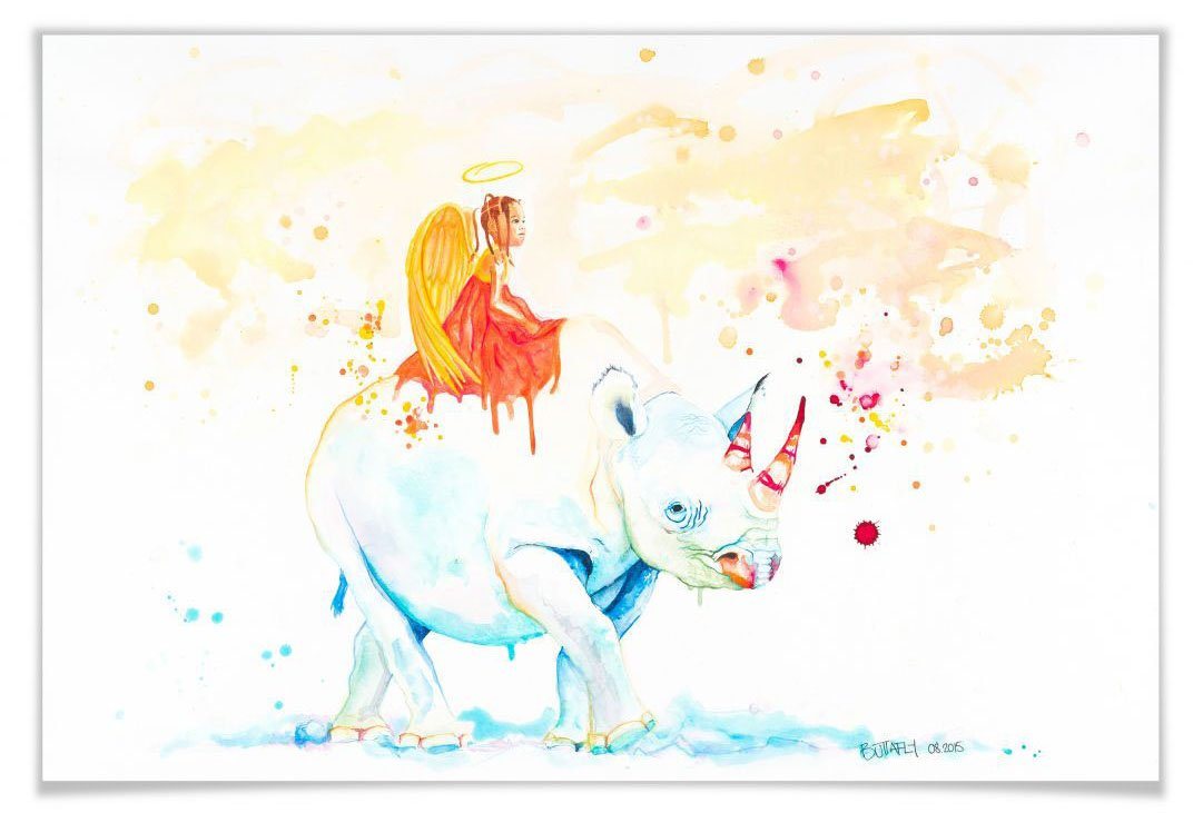 Wall-Art Poster White Rhino Schutzengel, Schriftzug (1 St), Poster ohne Bilderrahmen von Wall-Art