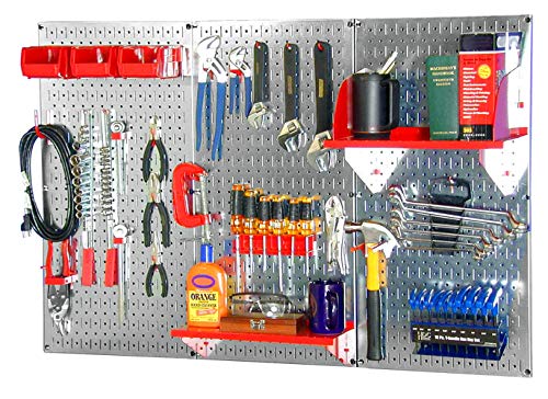 Wall Control 30WRK400GVR Metall-Stecktafel, Standard-Werkzeug-Aufbewahrungs-Set mit verzinktem Werkzeugbrett und rotem Zubehör von Wall Control