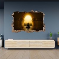 Wandaufkleber Mönch Meditation Landschaft 3D Hole in The Wall Effekt Selbstklebende Kunst Aufkleber Wandbild von WallArtsOnline