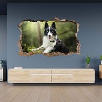 Wandtattoo Border Collie Hund Wald 3D Loch in Der Wand Selbstklebend Kunst Aufkleber Wandbild von WallArtsOnline