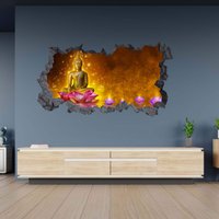 Wandtattoo Buddha Auf Der Lotus Blume 3D Hole in The Wall Effekt C Selbstklebend Kunst Aufkleber Wandbild von WallArtsOnline