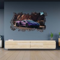 Wandtattoo Lamborghini Violet On Road 3D Hole in The Wall Effekt C Selbstklebend Kunst Aufkleber Wandbild von WallArtsOnline