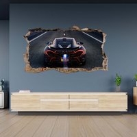 Wandtattoo Mclaren Sportwagen Bei Nacht 3D Loch in Der Wand Effekt Selbstklebend Kunst Aufkleber Wandbild von WallArtsOnline