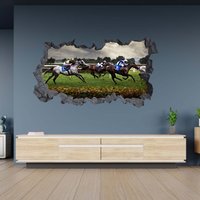 Wandtattoo Pferderennen Thema 3D Loch in Der Wand Effekt C Selbstklebend Deko Kunst Dekor Wandbild von WallArtsOnline