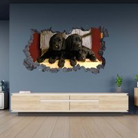 Wandtattoo Schwarz Labradors Welpen Thema 3D Loch in Der Wand Effekt C Selbstklebend Kunst Aufkleber Wandbild von WallArtsOnline