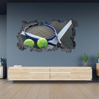 Wandtattoo Tennisschläger Motiv 3D Loch in Der Wand Effekt C Selbstklebend Dekor Aufkleber Kunst Wandbild von WallArtsOnline