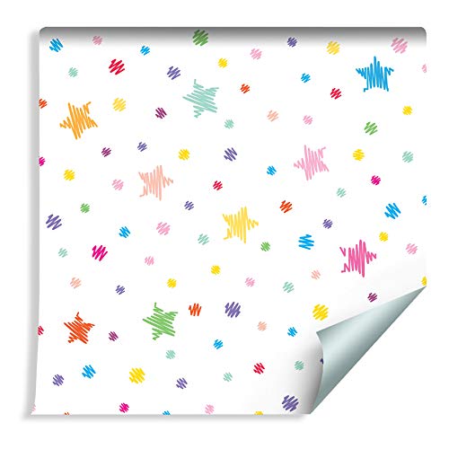 Wallepic Tapete 10m Vlies Tapete Bunte Sterne Punkte Vliestapete 1000x53cm Wand Tapete Wohnzimmer Kinderzimmer Moderne Wanddeko Wand Dekoration von Wallepic