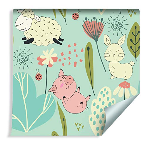 Wallepic Tapete 10m Vlies Tapete Farm Tiere Kinder Vliestapete 1000x53cm Wand Tapete Wohnzimmer Kinderzimmer Moderne Wanddeko Wand Dekoration von Wallepic