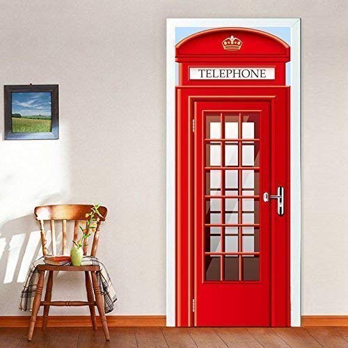 Wallflexi Tür UK Telefon Wohndeko Wandkunst Wandmalerei Aufkleber Wohnzimmer Kinderzimmer Restaurant Hotel Kaffee Büro Dekor Entfernbarer Selbstklebend Aufkleber, Vinyl, Bunt, 200 X 88 X 0.03 CM von WALPLUS