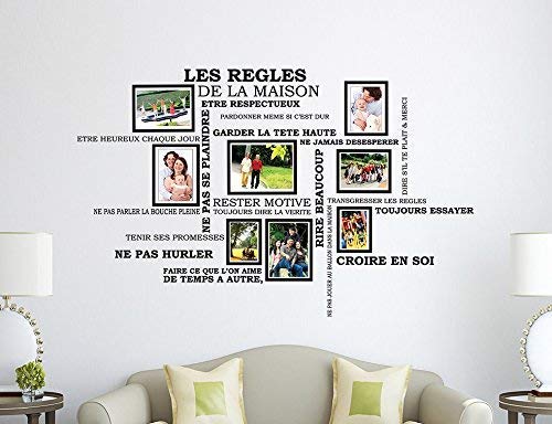 Wallflexi House Rules Französische Zitat Vogelkäfig Wandaufkleber mit Fotorahmen, Vinyl, 90 X 30 X 0.05 CM von WALPLUS