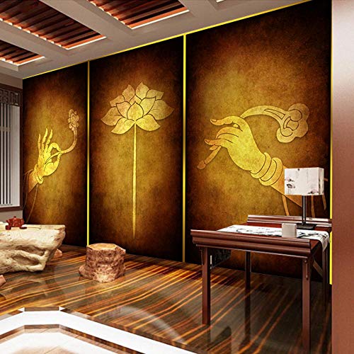 Bergamotte Lotus Wallpaper Thailand Thai Schönheitssalon Buddha Hall Wandbild Südostasiatischen Stil Dekorative Buddhismus Zen Wall fototapete 3d Tapete effekt Vlies wandbild Schlafzimmer-250cm×170cm von Wallpaper-3D-XLM