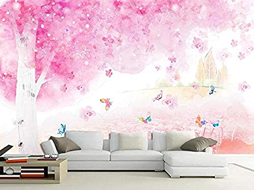 Aquarell-rosa Kirschblüten-Schmetterlingstapete Tapete wandpapier fototapete 3d effekt tapeten Wohnzimmer Schlafzimmer kinderzimmer-350cm×256cm von Wallpaper-3D-XYM