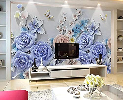 Geprägte Schmetterlingstapete der blauen Rose Tapete wandpapier fototapete 3d effekt tapeten Wohnzimmer Schlafzimmer kinderzimmer-200cm×140cm von Wallpaper-3D-XYM