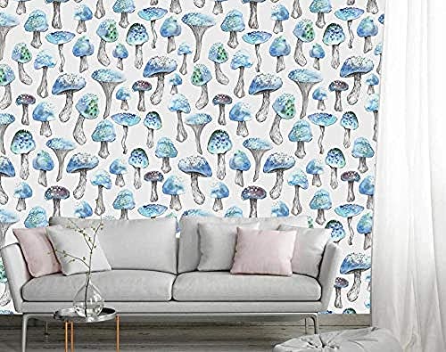 Handgemalte Aquarell Blue Mushroom Cartoon Wallpaper Tapete wandpapier fototapete 3d effekt tapeten Wohnzimmer Schlafzimmer kinderzimmer-400cm×280cm von Wallpaper-3D-XYM