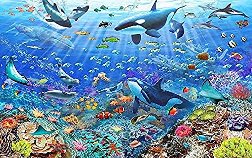 Schöne handgemalte blaue Ozean-Unterwasserwelt-Fischhai-Wal-Tapete Tapete wandpapier fototapete 3d effekt tapeten Wohnzimmer Schlafzimmer kinderzimmer-150cm×105cm von Wallpaper-3D-XYM