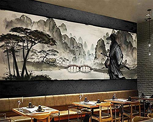 Schwarz-Weiß-Held Samurai Mountain Lake View Japanisches Restaurant 3D-Poster Fotos Wände Kunst Kinderzimmer Cartoo Wanddekoration fototapete 3d Tapete effekt Vlies wandbild Schlafzimmer-250cm×170cm von Wallpaper-3D-XYM
