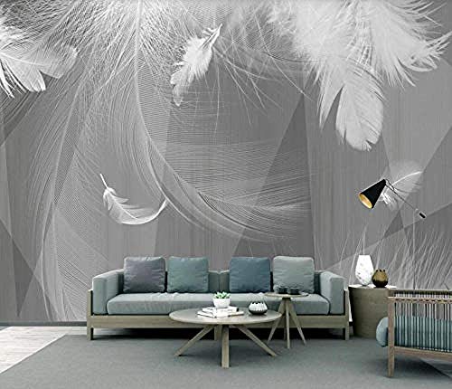 Tapete 3D Grau Minimalistische geometrische weiße Feder Wandbild 3D-Effekt für Wohn- und Schlafzimmerwandbilder Tapete wandpapier fototapete 3d effekt tapeten Wohnzimmer Schlafzimmer-400cm×280cm von Wallpaper-3D-XYM