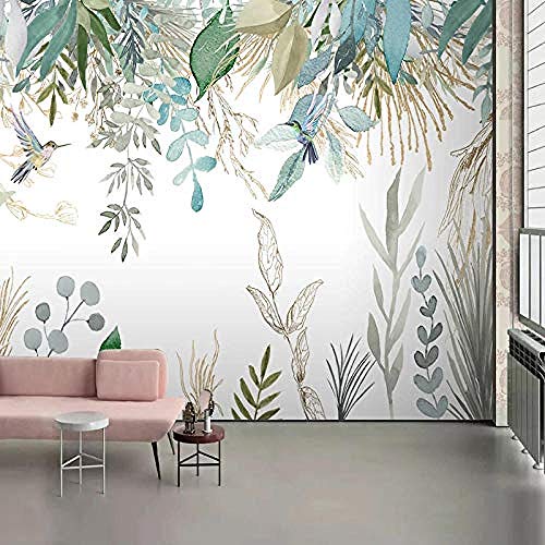 Tapete Handgemalte tropische Pflanze hinterlässt Blumen und Vögel Wandbilder Wohnzimmer Schlafzimmer wasserdichte W Tapete wandpapier fototapete 3d effekt tapeten Wohnzimmer Schlafzimmer-350cm×256cm von Wallpaper-3D-XYM