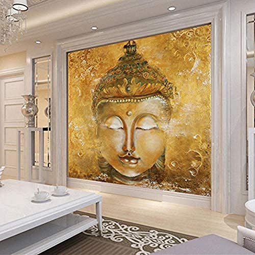 Vintage Golden Buddha Kopf Kreativserie Hd Kunstdruck Wandmalerei Poster Bild Große Seide Wandbild für Wohnzimmer S wandpapier fototapete 3d effekt tapete tapeten Wohnzimmer Schlafzimmer-250cm×170cm von Wallpaper-3D-XYM
