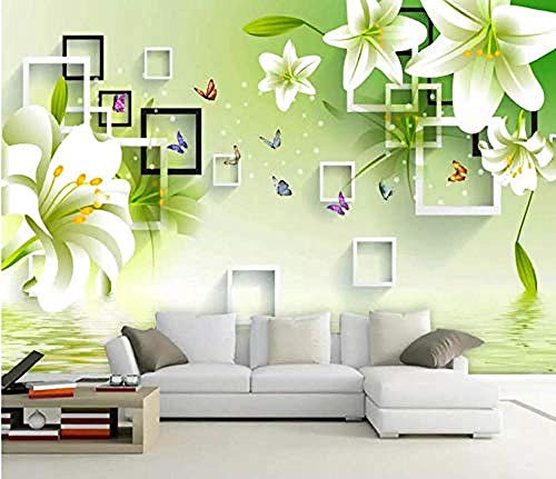 Wohnzimmer Tapete 3D-Malerei Grüne Lilie Blumenreflexion 3D Stereo-TV Hintergrundwand Moderne Wandbilder Tapete wandpapier fototapete 3d effekt tapeten Wohnzimmer Schlafzimmer-200cm×140cm von Wallpaper-3D-XYM
