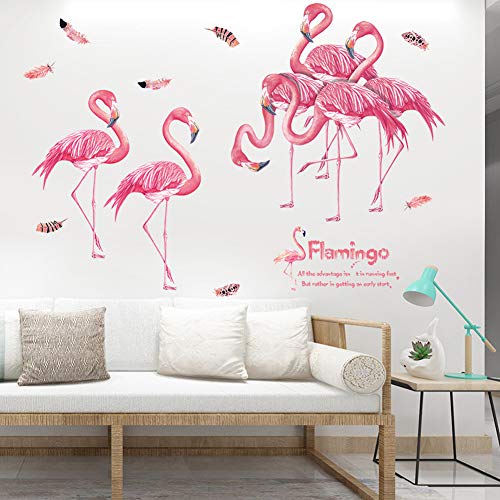 Wallpark Elegant Rosa Flamingo Feder Abnehmbare Wandsticker Wandtattoo, Wohnzimmer Schlafzimmer Haus Dekoration Klebstoff DIY Kunst Wandaufkleber von Wallpark