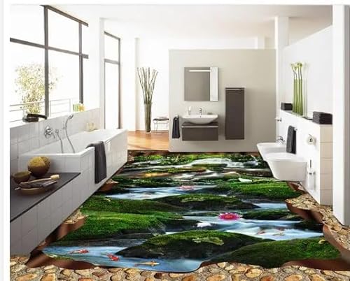 3D-Bodenmalerei-Tapete, 3D-Tapete, PVC, grüner Baum, Kranich, Karpfen, Boden, 3D-Tapete, wasserdicht, 250 cm x 175 cm von Wallquartz