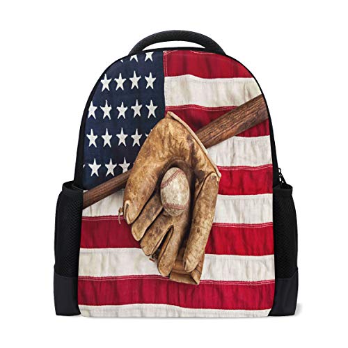 American Flag Rucksack für Laptop, Schule, Buchtasche, Unabhängigkeit, Baseballschläger, Freizeitrucksack für Outdoor, Business, Wandern, Rucksäcke für Studenten, Damen, Herren von Fender