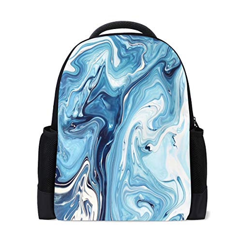 Blau-weiße Marmormalerei Reise Laptop Rucksack Schule Buch Tasche bunt Regenbogen Casual Daypack Outdoor Business Wandern Rucksäcke Camping Schultertaschen für Studenten Damen Herren von Fender