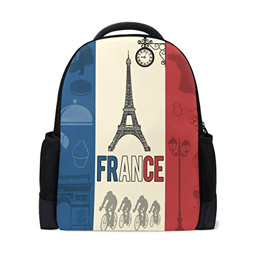 Eiffelturm Frankreich Flagge Reise Laptop Rucksack Schule Buch Tasche Französische Karte Sights Causal Daypack Outdoor Business Wanderrucksäcke Camping Schultertaschen für Studenten Frauen Herren von Fender