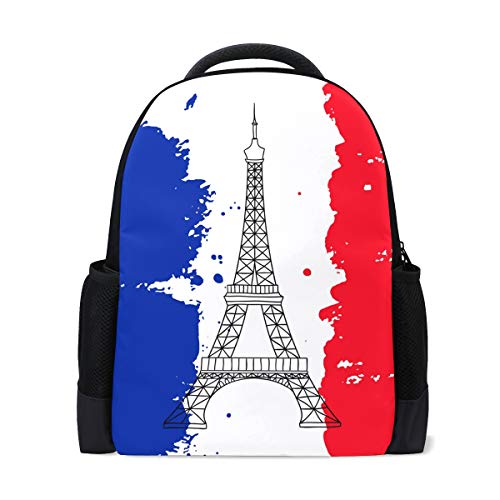 Eiffelturm in Paris Reise Laptop Rucksack Schule Büchertasche Frankreich Flagge Freizeitrucksack Outdoor Business Wanderrucksäcke Camping Schultertaschen für Studenten Frauen Herren von Wamika