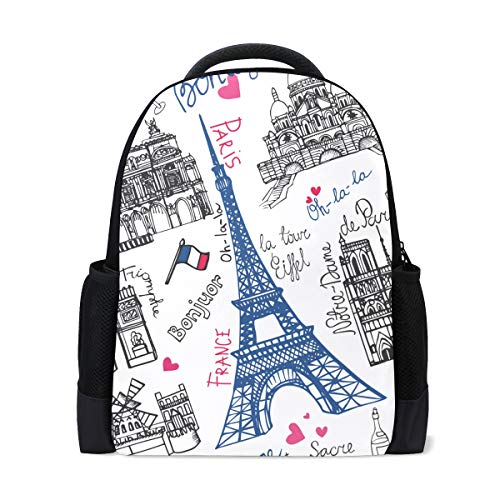 Lustiger Paris Eiffelturm Reise Laptop Rucksack Schule Buch Tasche Tasche Frankreich Flagge Rot Herz Ausal Daypack Outdoor Business Wanderrucksäcke Camping Schultertaschen für Studenten Frauen Herren von Fender