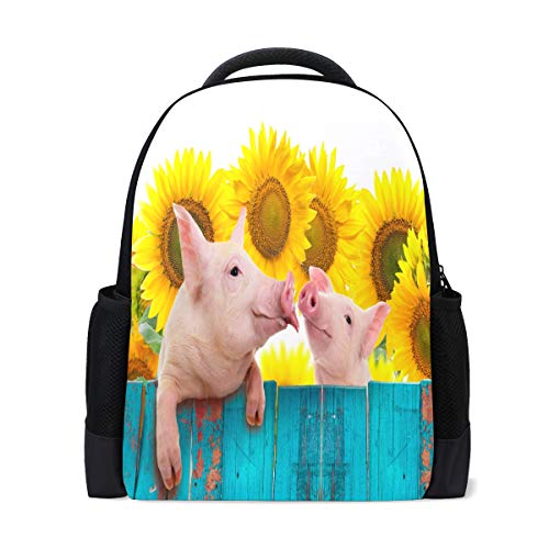 Lustiger Rucksack mit Schweinchen, für Laptops, Schule, Buchtasche, Gelb, Sonnenblume von Wamika